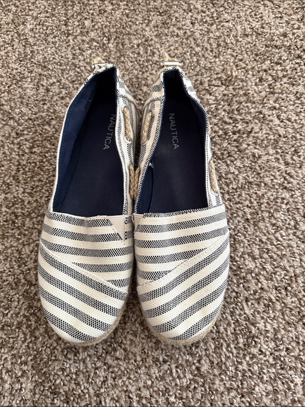 Nautica Navy & Cream Striped Canvas Slip-Ons